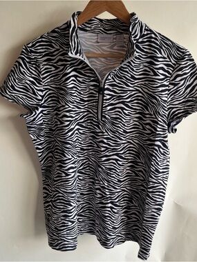 Zenergy By Chicos Blouse Vest Anima Print Zebra Black White Sz 2 Lg 12 Women’s